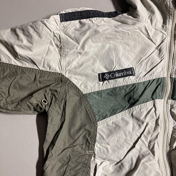 Columbia Olive Green Cream Hooded Vented Jacket Windbreaker Women's Large L EUC - Picture 3 of 5